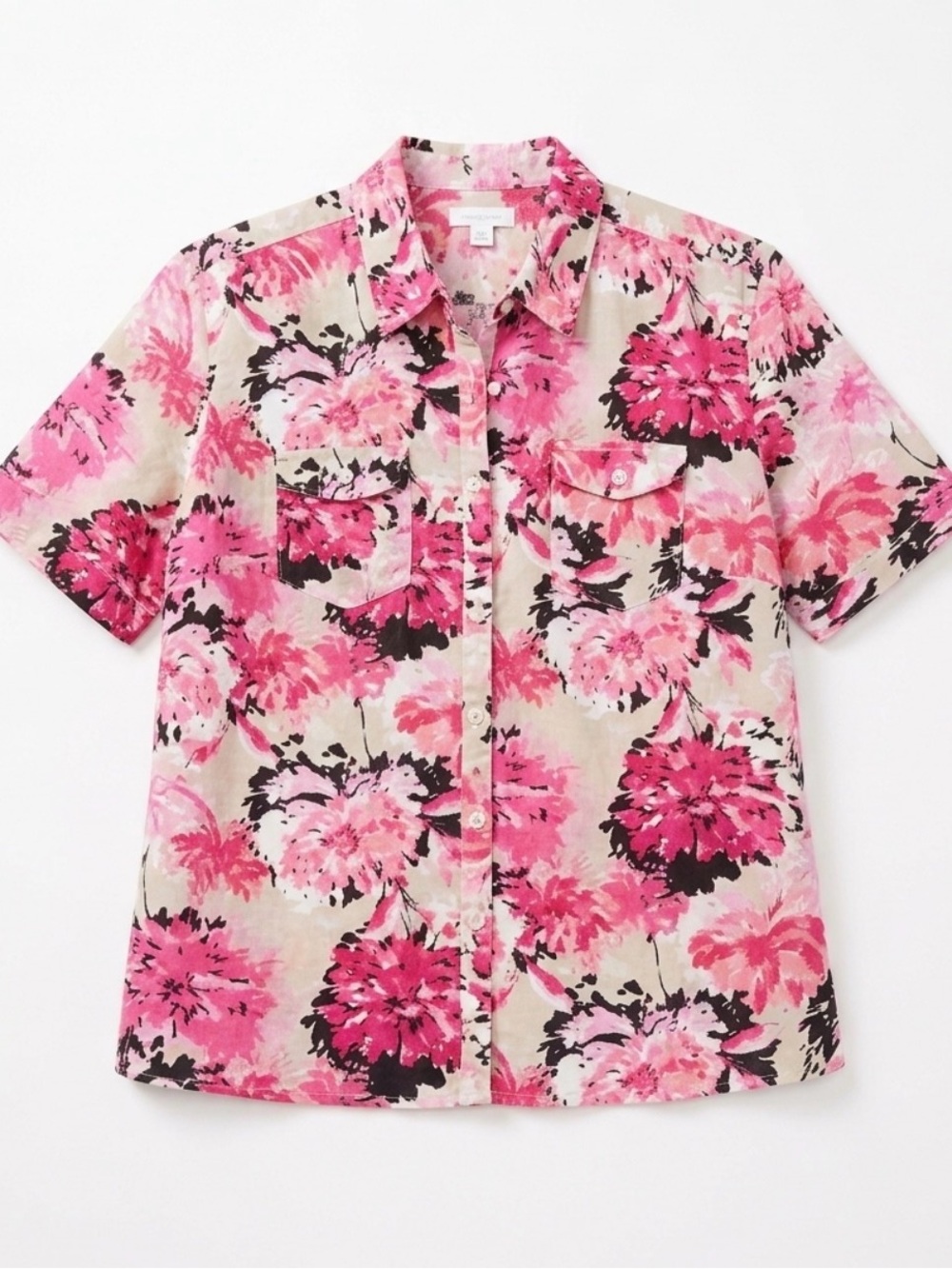 Kim Rogers Pink Floral Linen Button-Down Shirt
